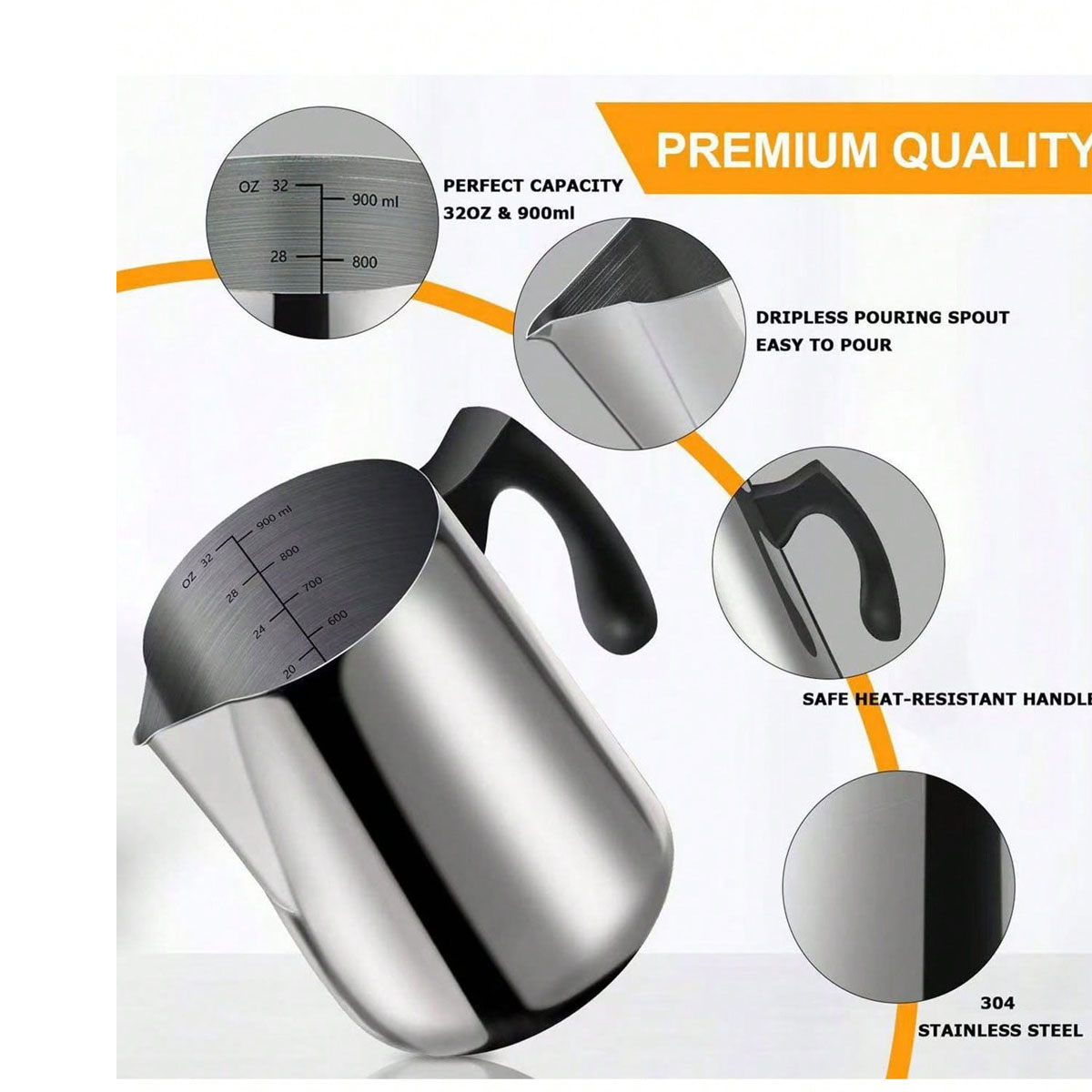 Milk Steaming Pitcher - 304 Stainless Steel Coffee Latte Art