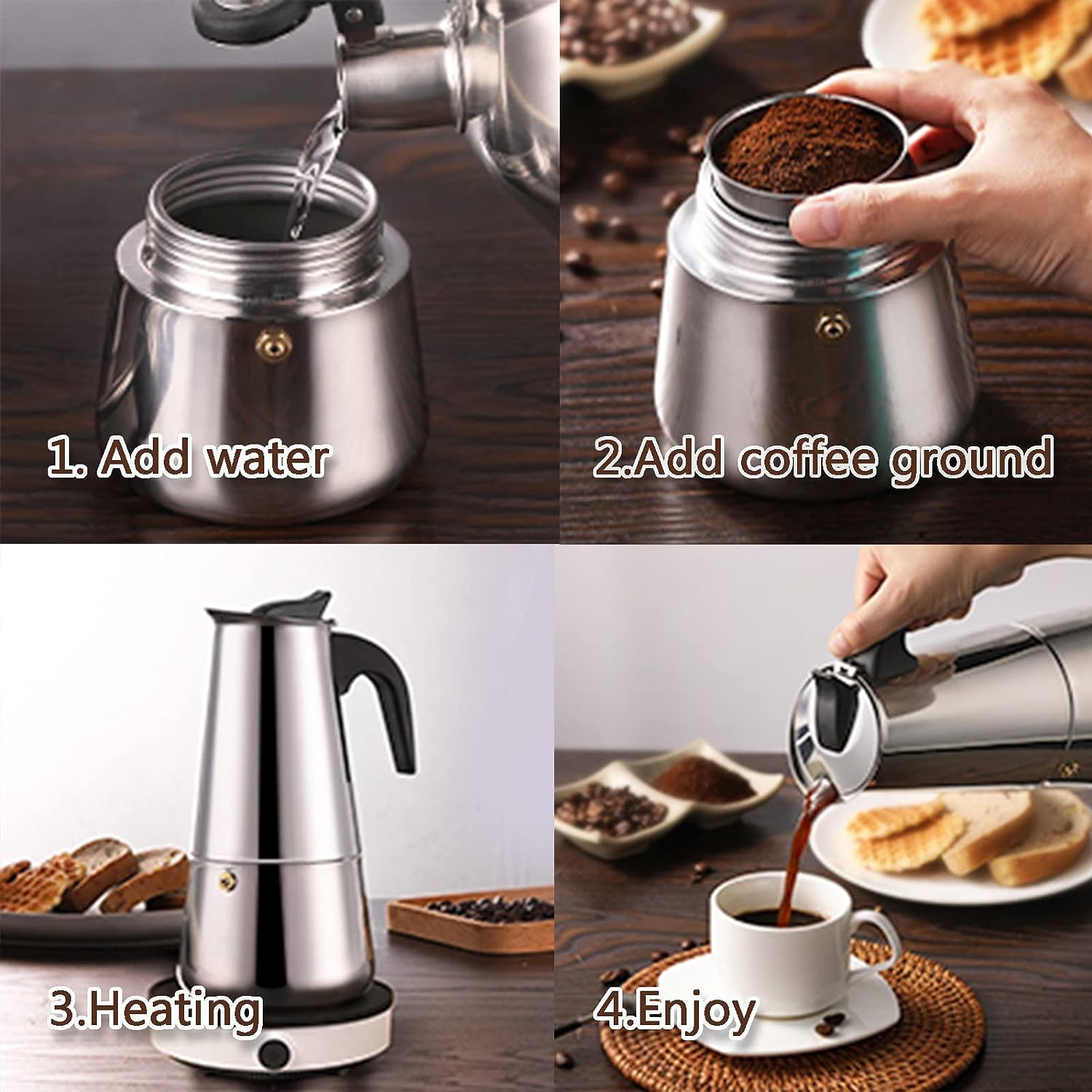 4/6/9 Cups Moka Pot Caffe Mach - Coffee Equipment For Home ulasan dan harga