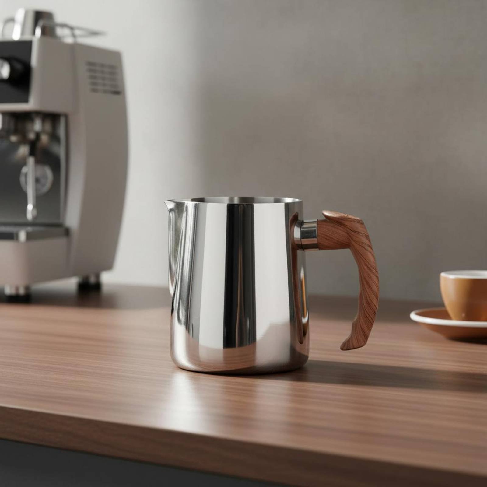 Latte Art Jug with Wooden Hand - Milk Steaming Pitcher ulasan dan harga